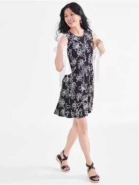 Style & Co. nwt size PS Small Sleeveless Flip-Flop Dress Black and White Floral